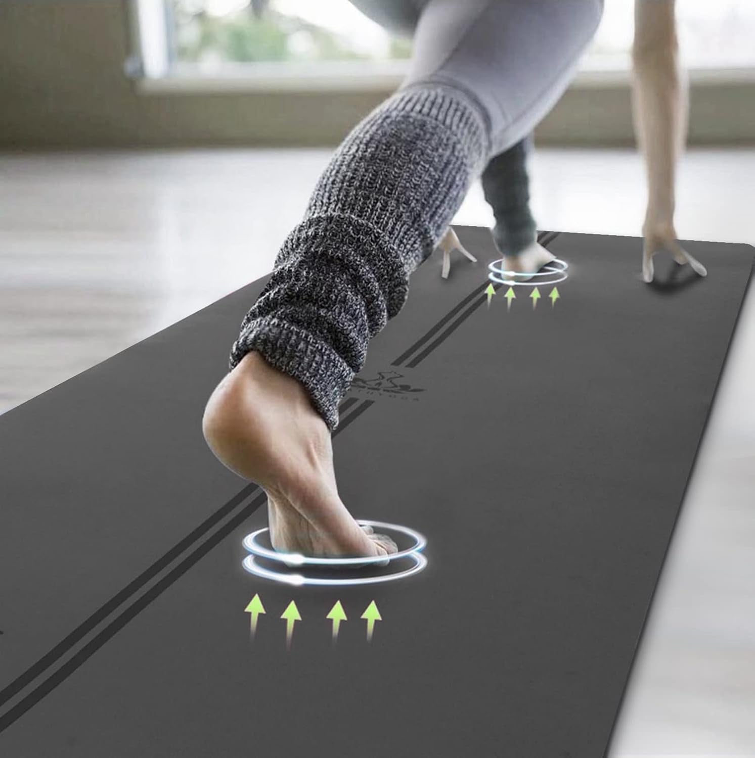 Progrip Non Slip Yoga Mat with Alignment Lines, Revolutionary Wet-Grip Surface & Eco Friendly Material, Perfect for Hot Yoga and Bikram, 72”X26” Gray