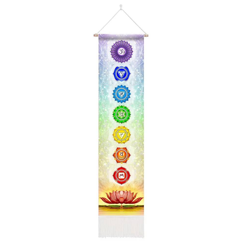Seven Chakra Tapestry ,Hippie Mandala Chakras Wall Hanging , Yoga Meditation Tapestries for Spiritual Room Decor , 12.8"X 51.2"