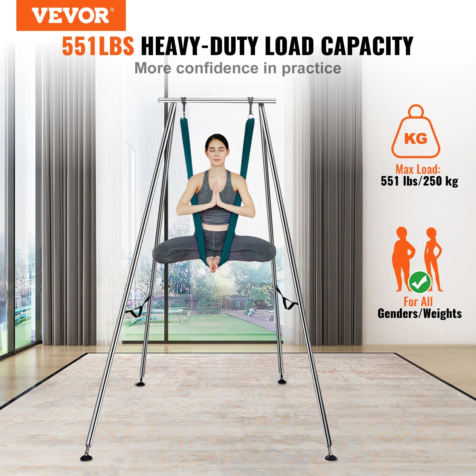 Succebuy Aerial Yoga Frame&Hammock 9.67FT Professional Yoga Swing Stand with 6.6 Yards Aerial Silks Max 551Lbs Indoor Aerial Rig