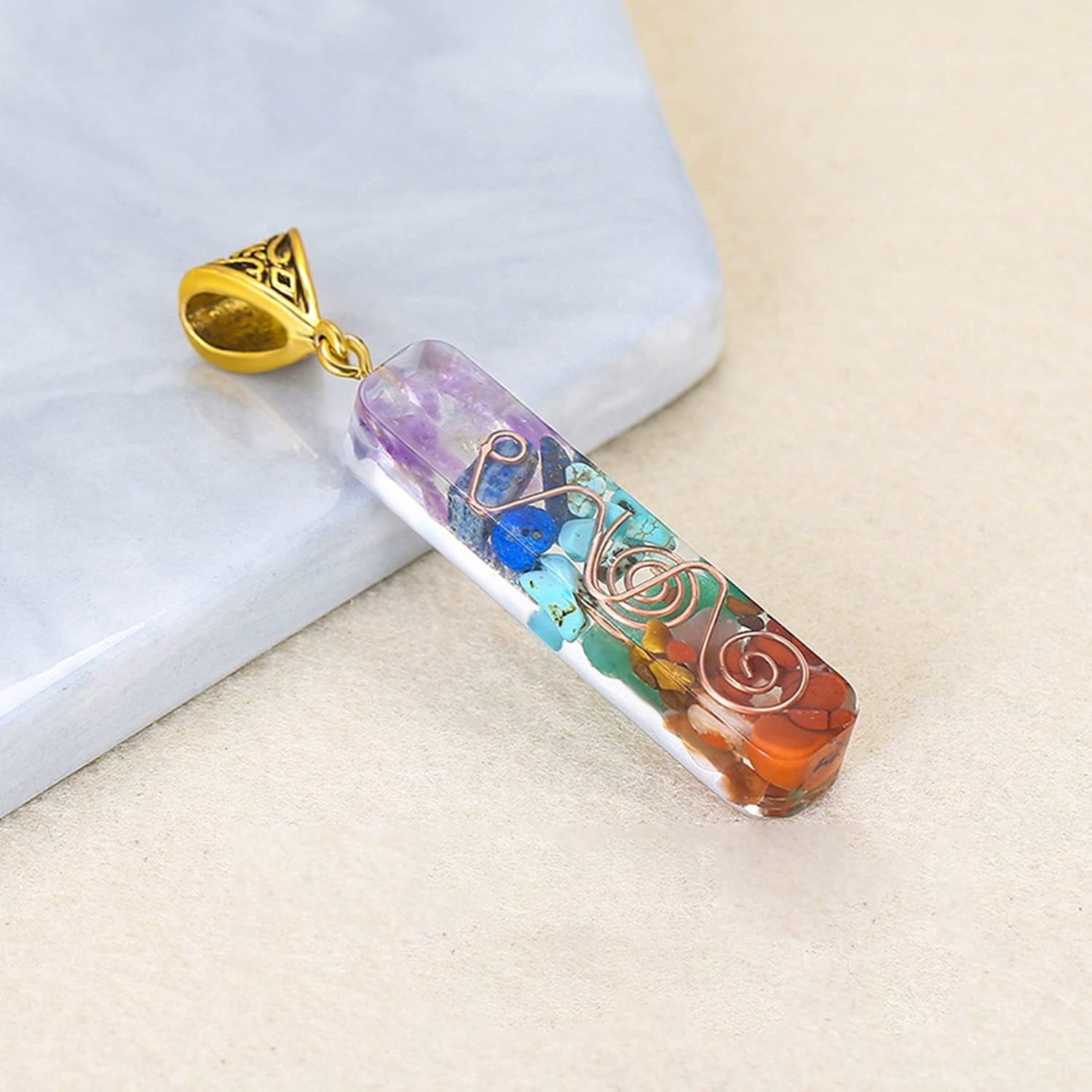 7 Chakra Crystal Necklace Gemstone Pendant Emotional Necklace for Stress for Meditation and Spiritual Energy - Spiritual Gift Jewelry (2.4*0.4 Inch)