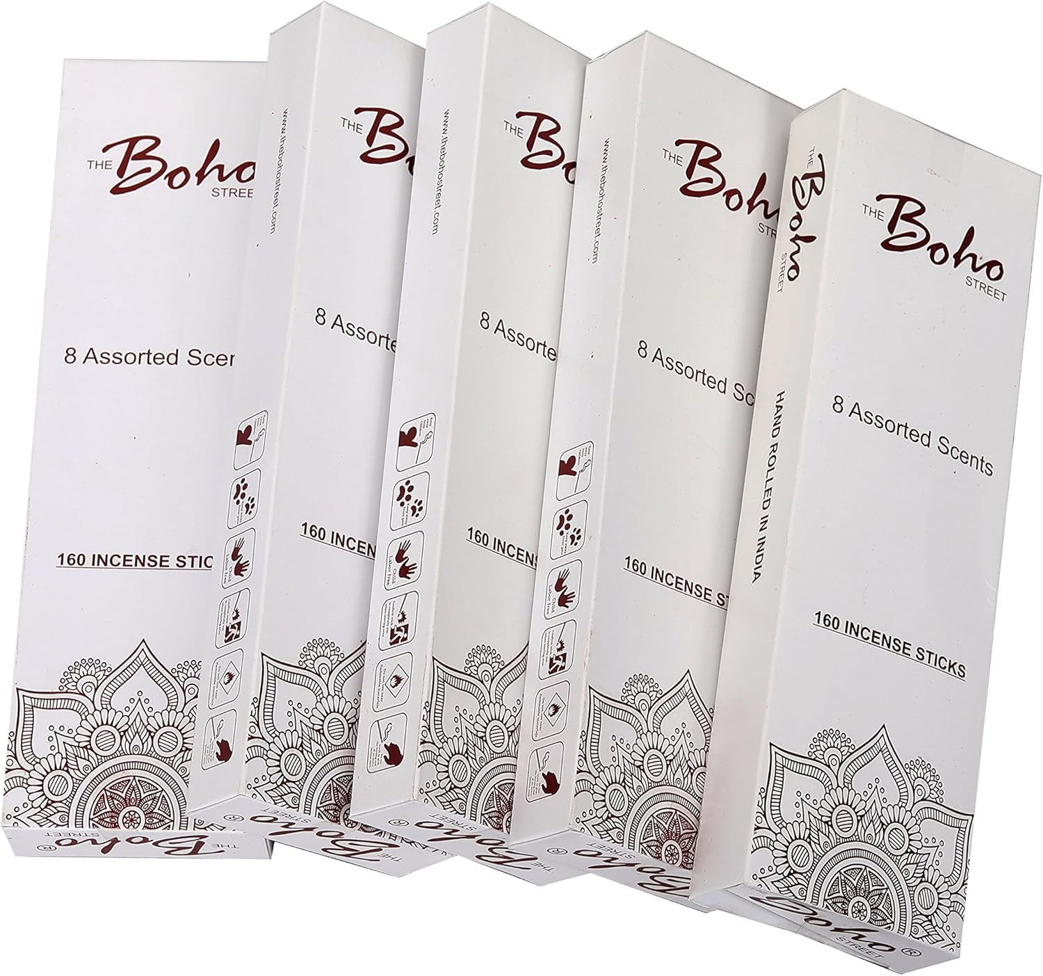 Premium Incense Sticks - 8 Assorted Fragrances Sandalwood, Patchouli, Nag Champa, Lavender, Rose 20 Sticks Each 100% Hand Rolled & Dipped in India 20 X 8 Total 160 Sticks Pack (160)
