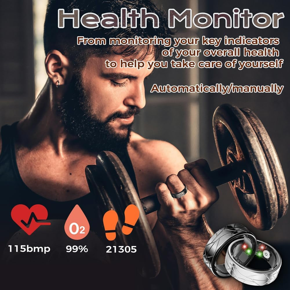 Smart Ring Fitness Tracker Sleep Tracking Heart Rate Monitor Pedometer, Waterproof Activity Tracker Fitness Ring Steps Counter, Gesture Controls for Short Video, 8 Days Last, Silver, #12