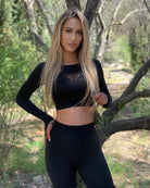 Workout Sets for Women 2 Piece Outfits Seamless High Waist Yoga Leggings Long Sleeve Crop Tops Active Gym Clothes