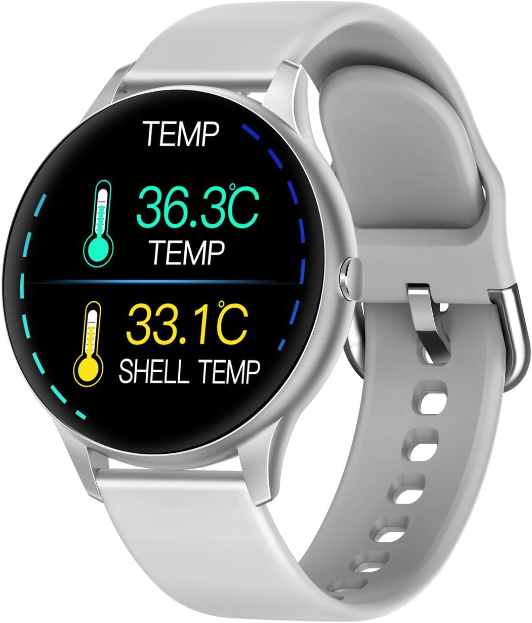 Smart Watch for Women, Sport Fitness Watch with Body Thermometer/Heart Rate/Blood Pressure/Spo2/Sleep Monitor/Pedometer/Waterproof, Lady Bluetooth Smartwatch Grey