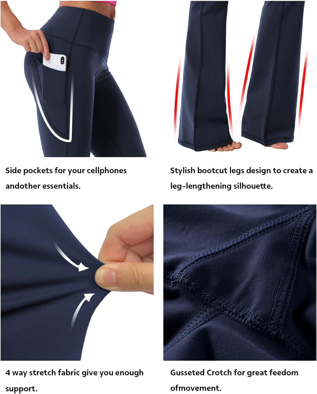 29"/31"/33"/35"/37" Women Bootleg/Wide Legs High Waist Yoga Pants Tummy Control Bootcut Workout Flared Out Pockets