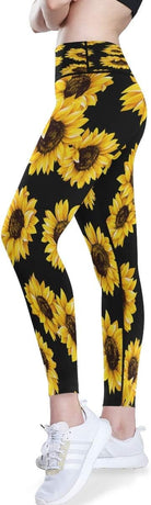 Sunflower Women Yoga Pants Leggings, Yellow Daisy High Waisted Yoga Pants Comfortable Workout Yoga Leggings