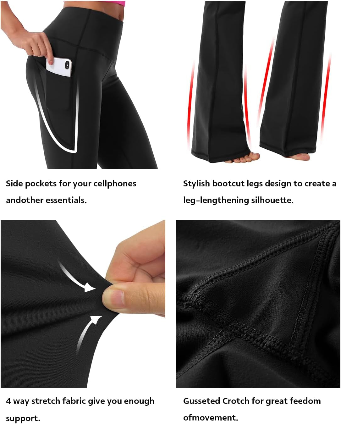 29"/31"/33"/35"/37" Women Bootleg/Wide Legs High Waist Yoga Pants Tummy Control Bootcut Workout Flared Out Pockets