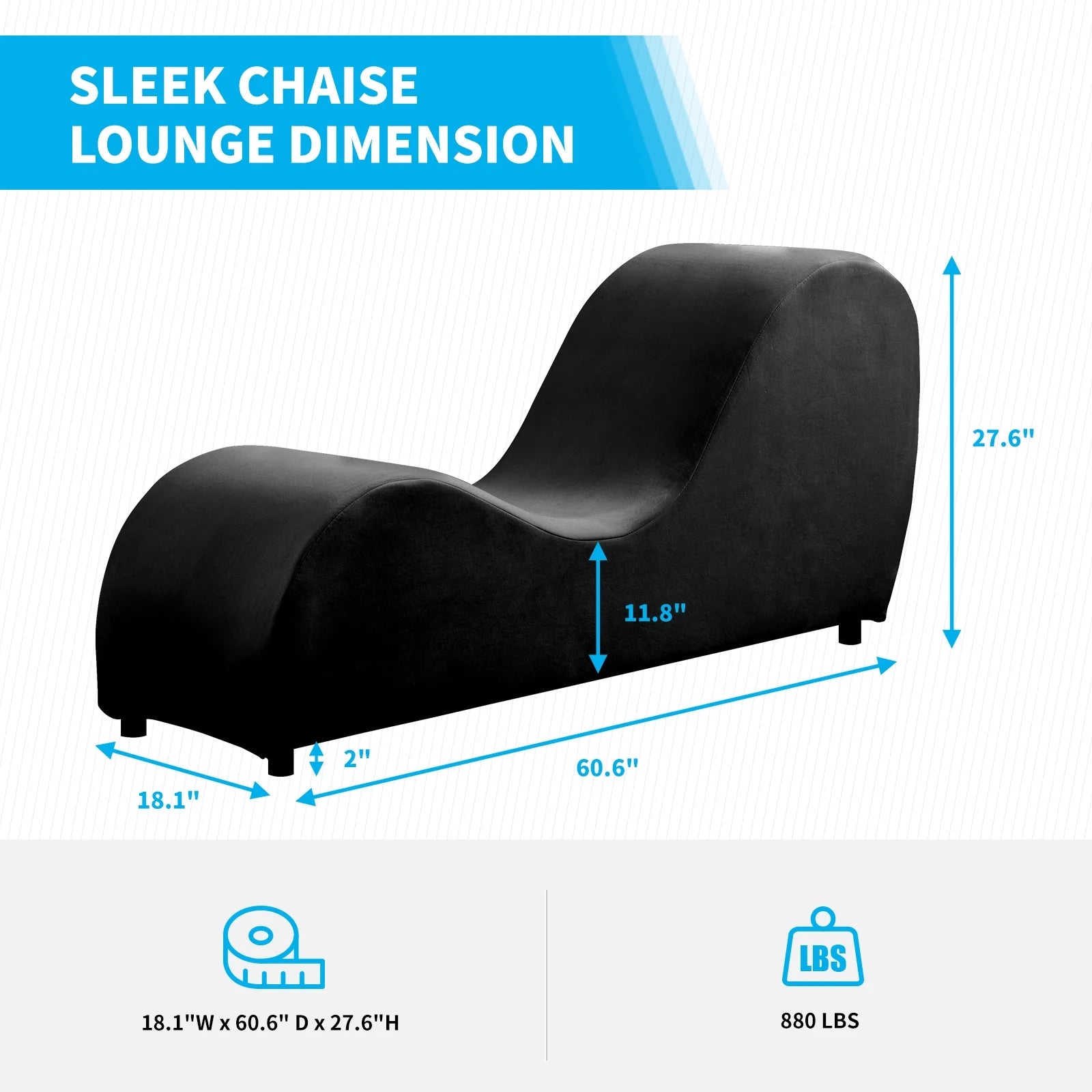 Yoga Curve Chair, Velvet Yoga Chaise Lounge Chair for Adults, Modern Yoga Couch for Stretching and Relaxation, Black