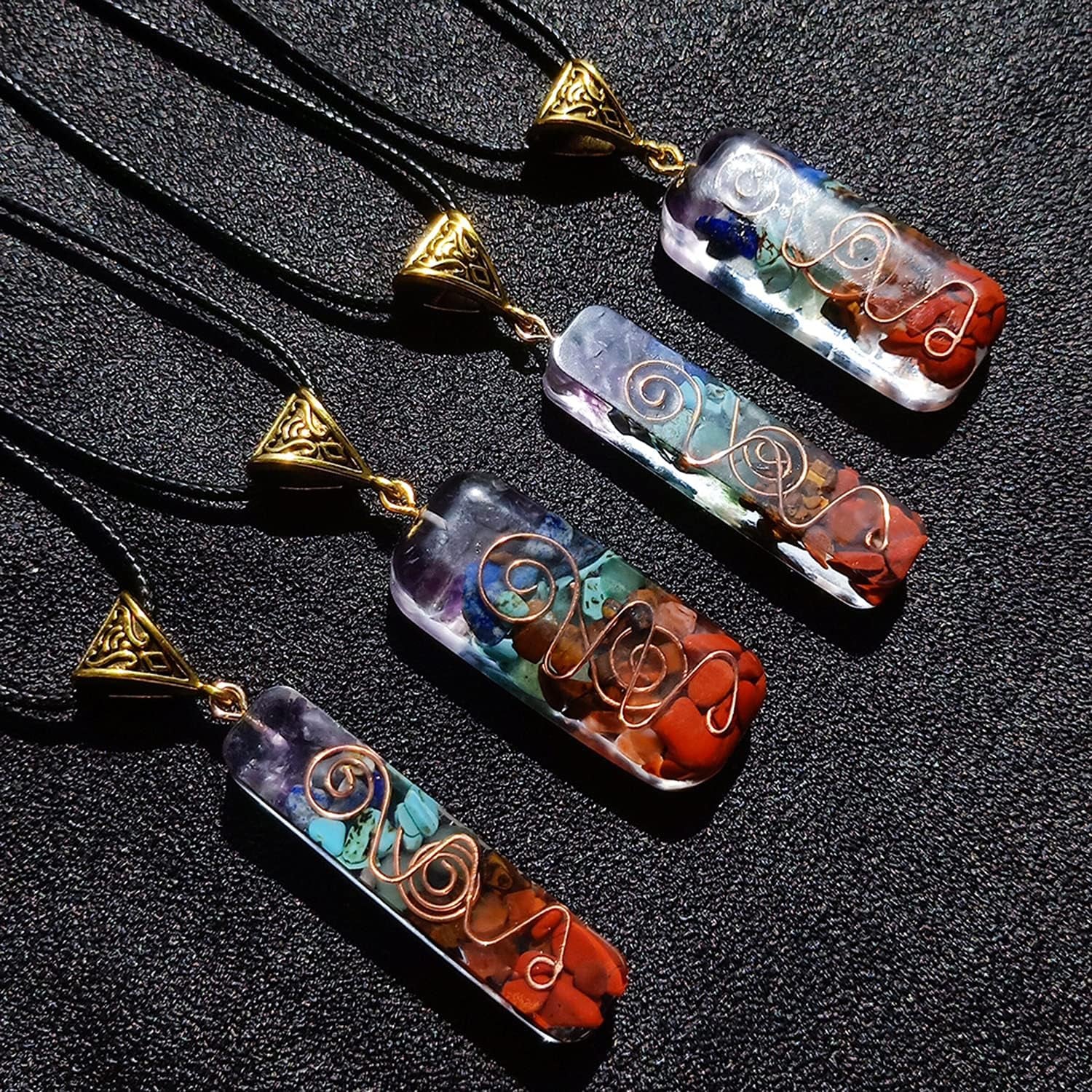 7 Chakra Crystal Necklace Gemstone Pendant Emotional Necklace for Stress for Meditation and Spiritual Energy - Spiritual Gift Jewelry (2.4*0.4 Inch)