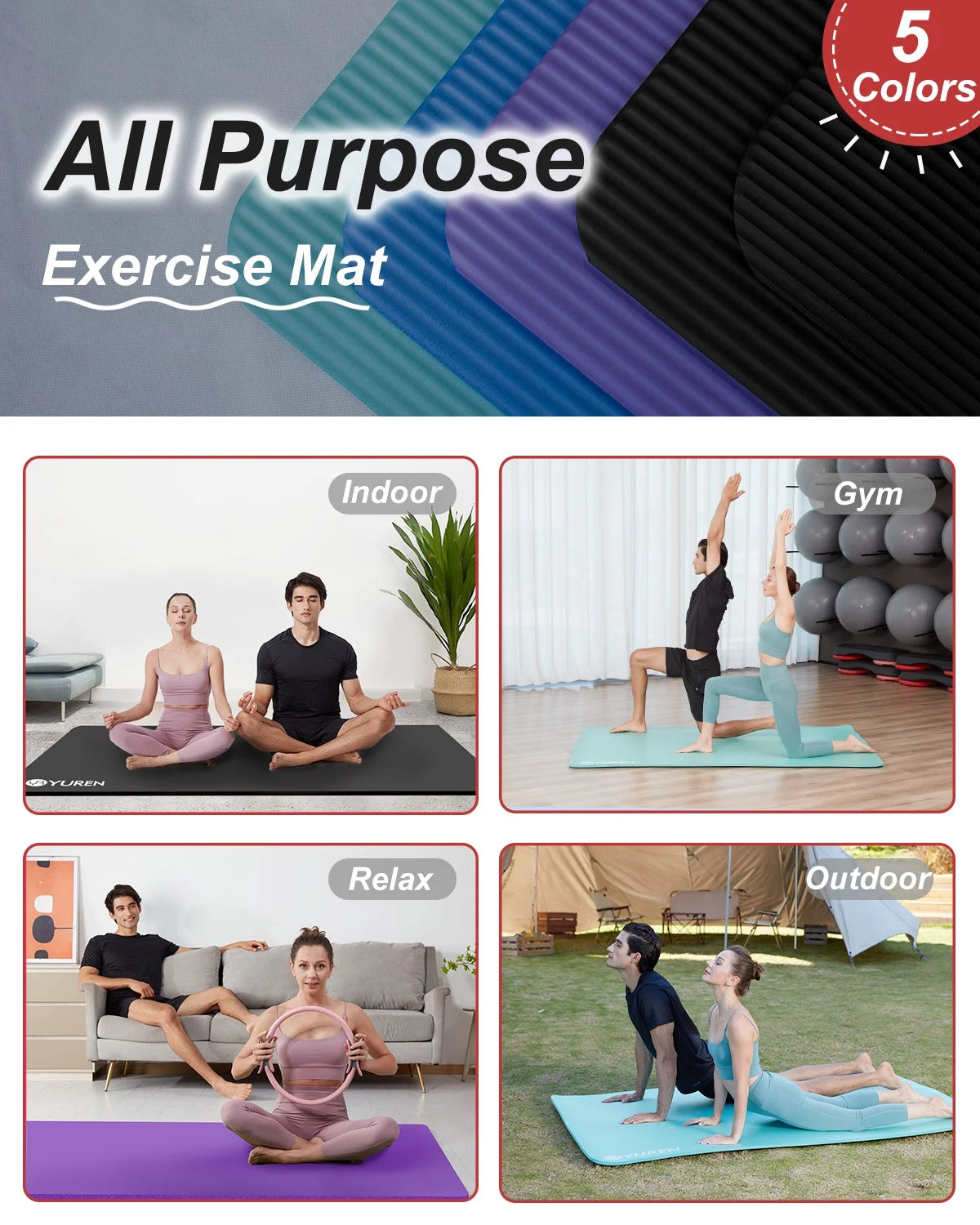 Large Yoga Mat 78X51" 10Mm/15Mm/20Mm Extra Thick Exercise Mats Home Gym Workout Stretching, Black