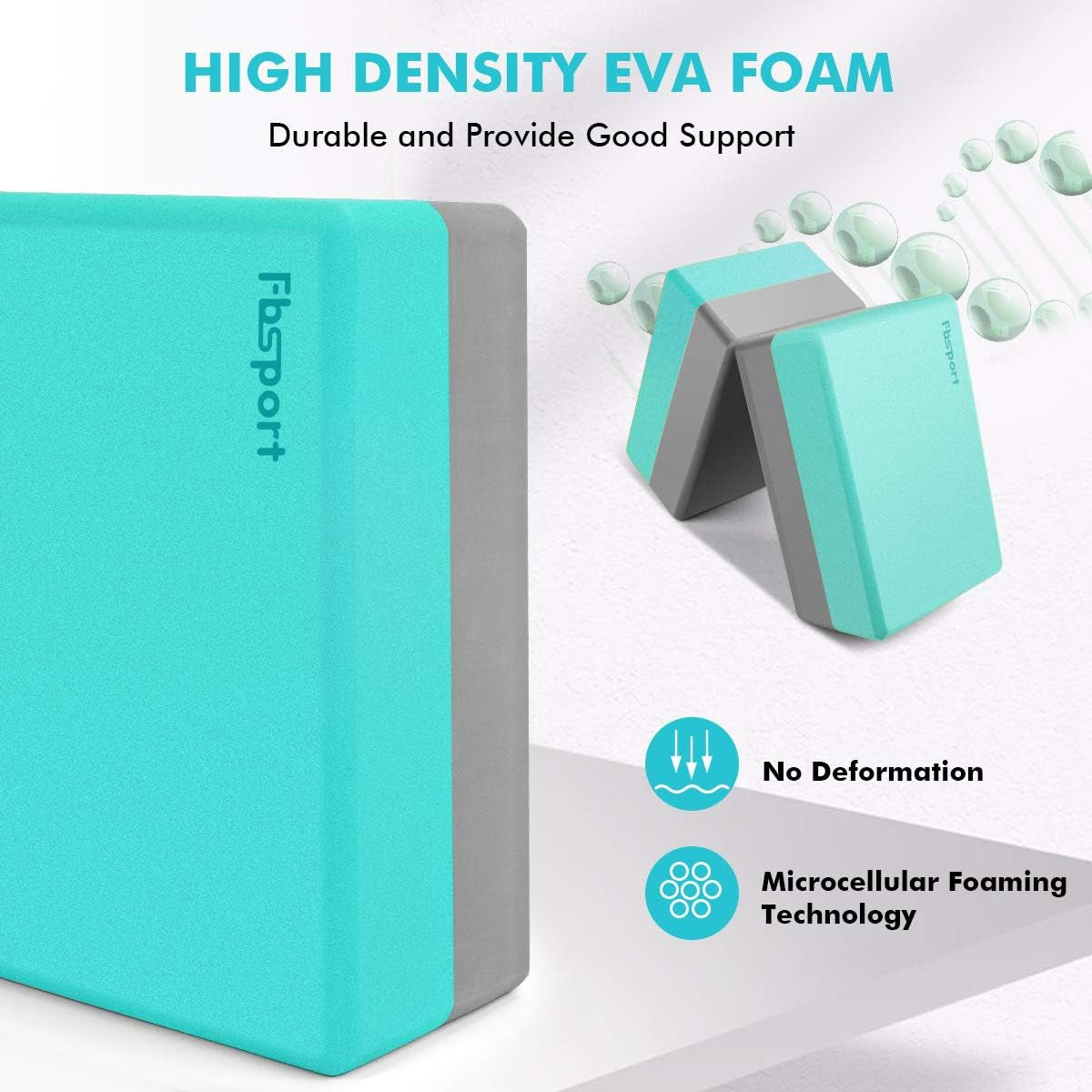 Yoga Block 2 Pack with Yoga Strap, High Density EVA Foam Block, Non-Slip Surface for Yoga, General Fitness, Pilates, Stretching-9" X 6" X 4"