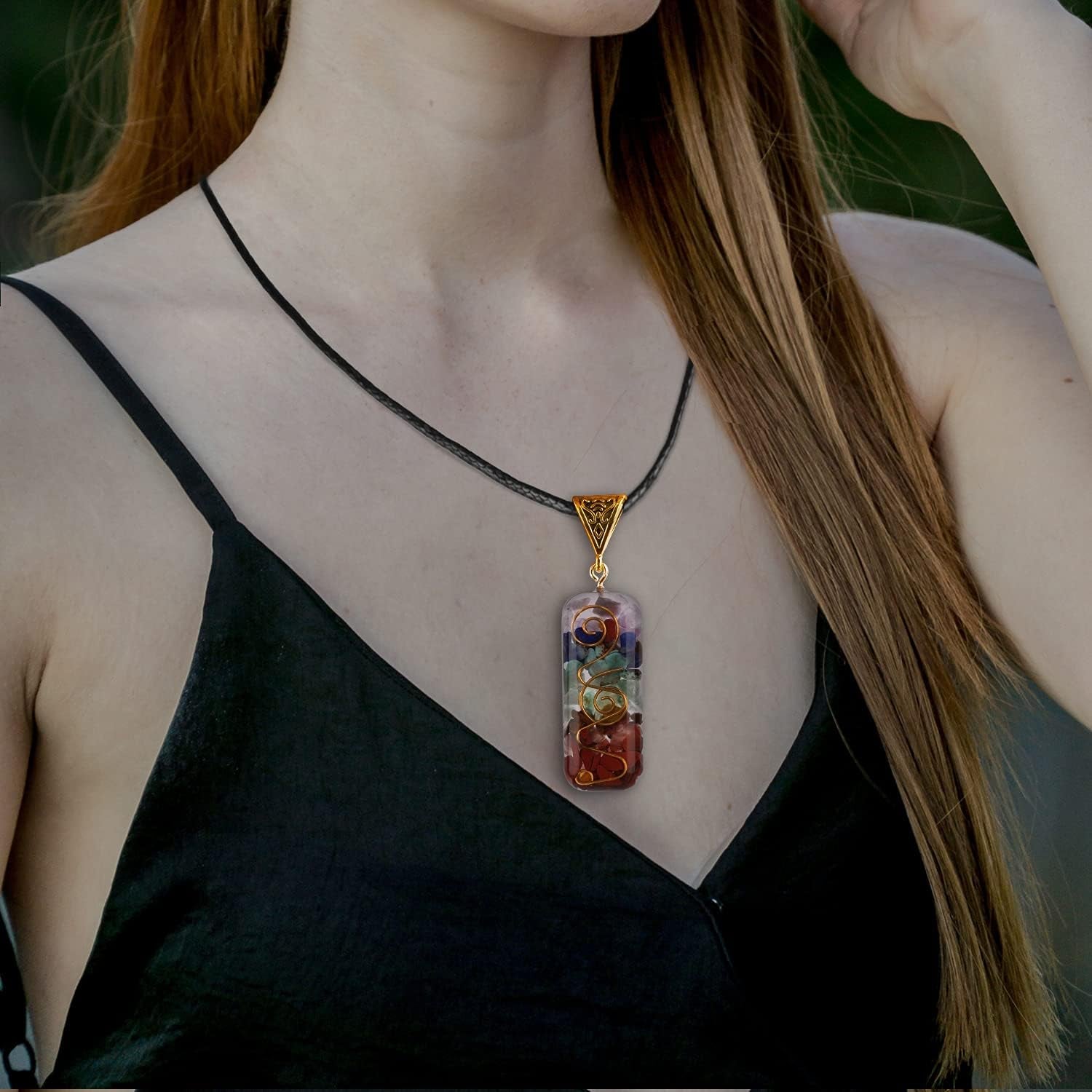 7 Chakra Crystal Necklace Gemstone Pendant Emotional Necklace for Stress for Meditation and Spiritual Energy - Spiritual Gift Jewelry (2.4*0.4 Inch)