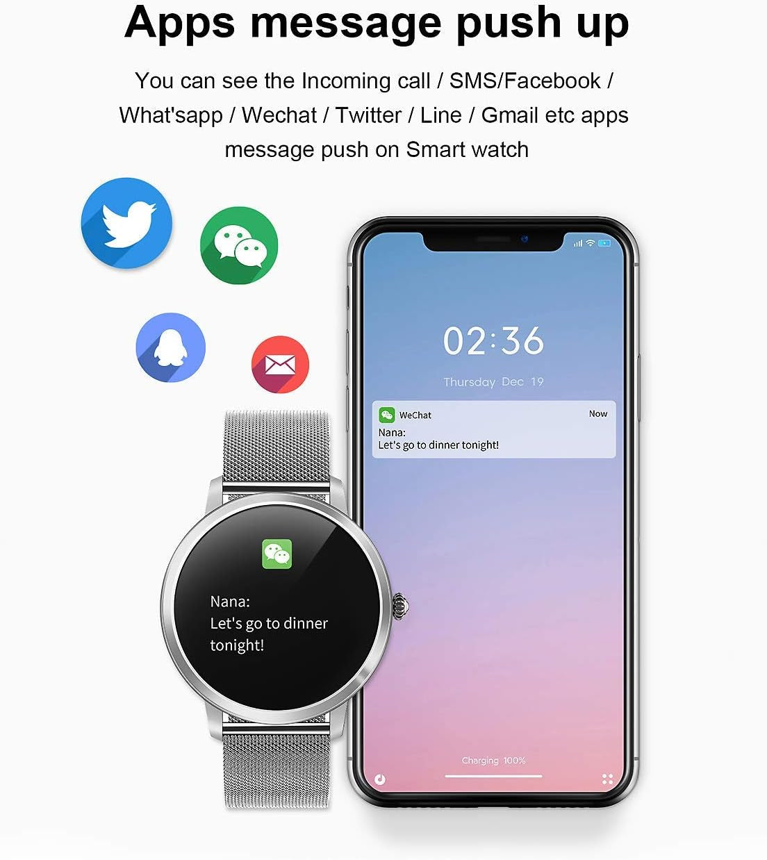 Smart Watch for Women,  Fashion Fitness Watch with Heart Rate Blood Pressure Sleep Tracker Pedometer Multiple Sport Modes, Waterproof, Sport Smartwatch Sync with Google Fit, Ios & Android App
