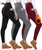 3 Pack Fleece Lined Leggings Women with Pockets - High Waisted Tummy Control Winter Thermal Warm Yoga Workout Pants
