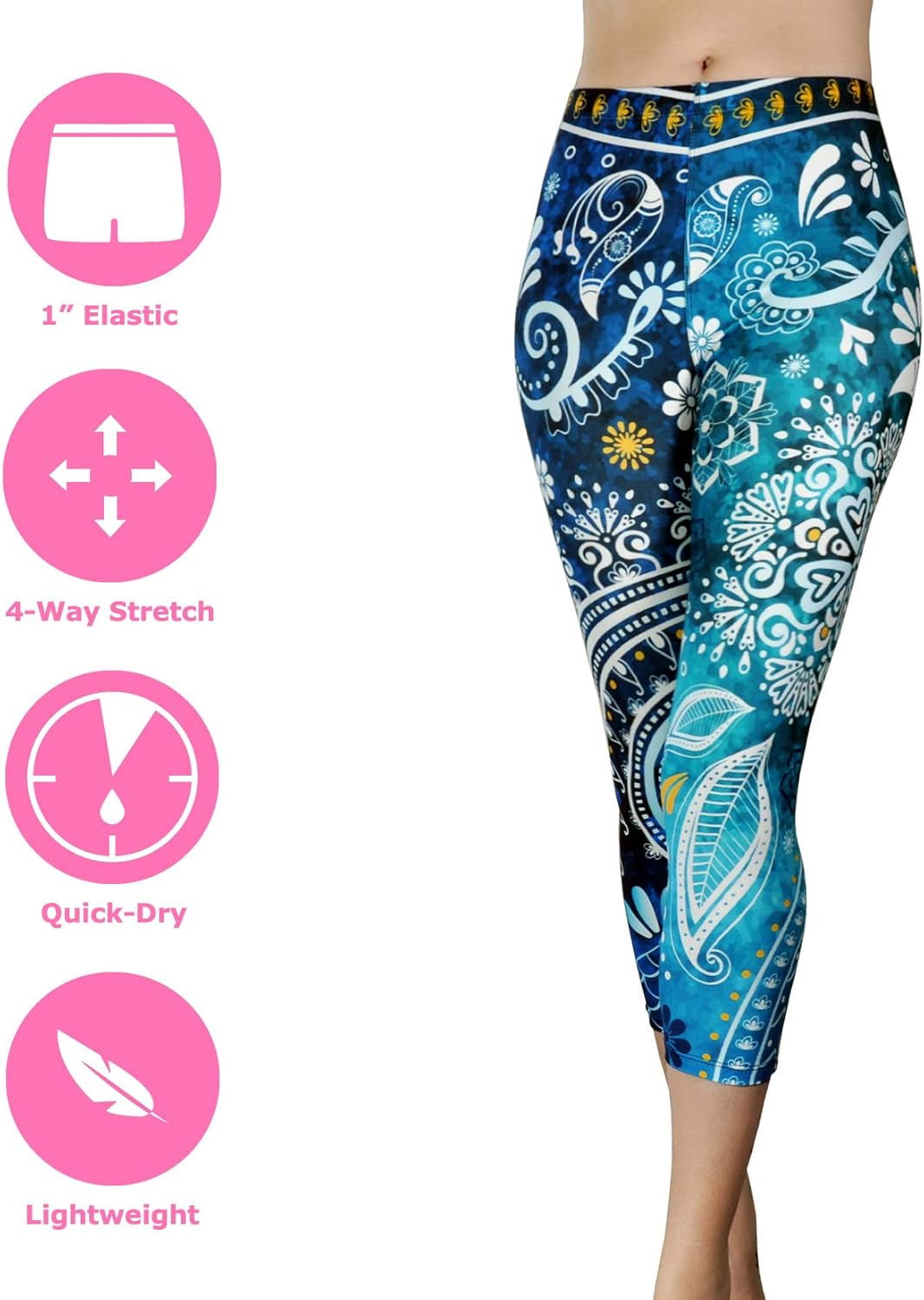 Pants - Workout Capris - High Waist Workout Leggings for Women - Lightweight Printed Yoga Legging - Size S/M 4-10