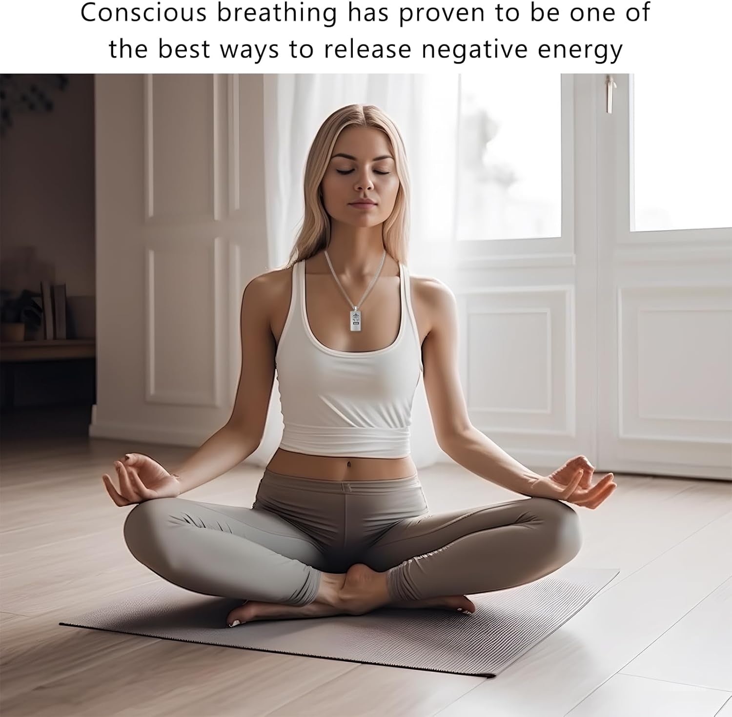 Breathing Necklace for Anxiety Stress Relief, Quit Smoking Tools Breathlace Necklace, Stop Smoking Aids Breathing Necklace, Fum Vaporless Inhaler Meditation Tools Necklace Silver
