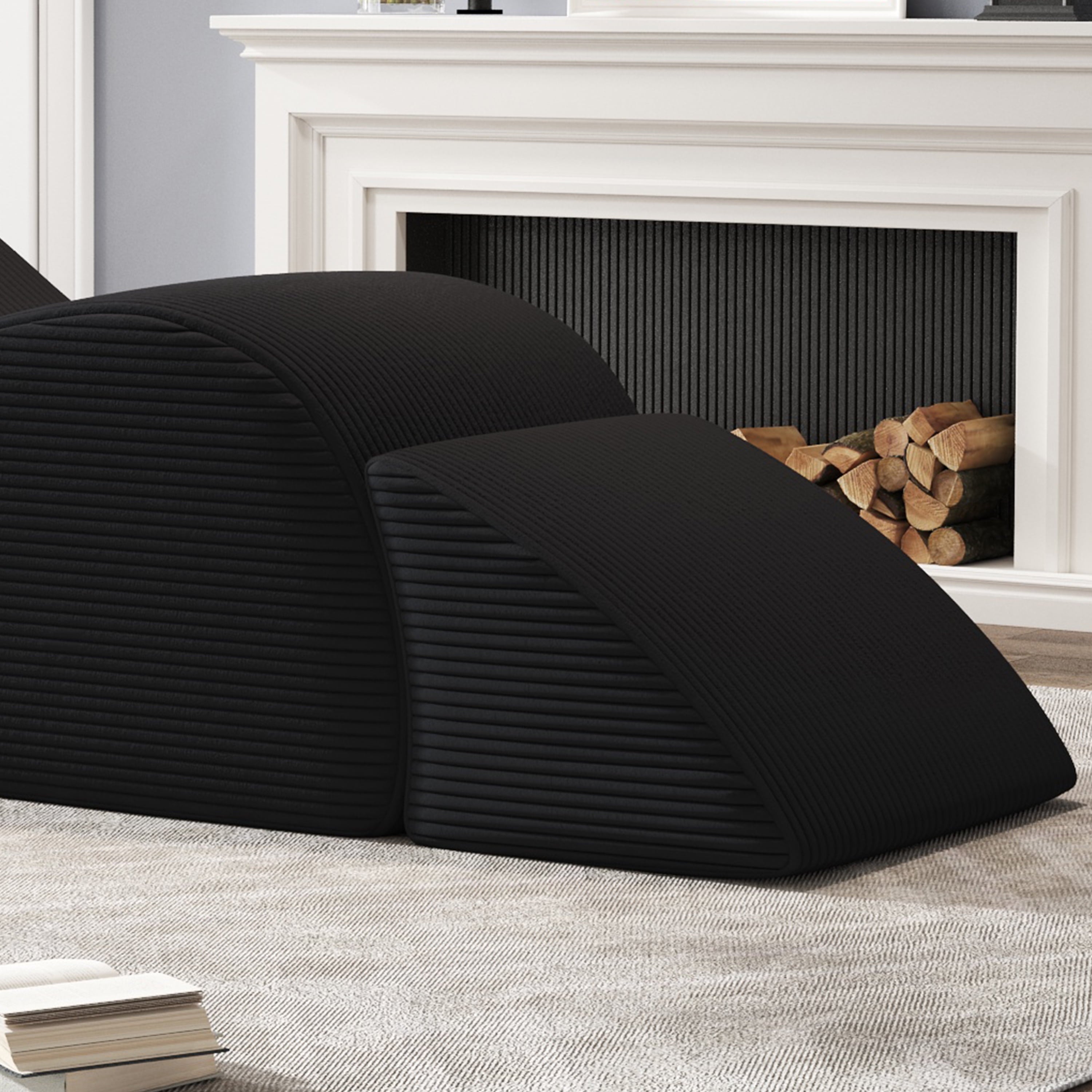 Curve Yoga Chair, Ergonomic Corduroy Yoga Sofa for Adults, with Lumbar Pillow, Side Pocket, Ottoman for Furniture Gift Lounge Stretching, Relaxing and Exercising, Black