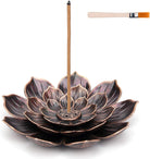Brass Lotus Incense Burner, Brass Incense Holder Cone Incense Burner Holder with Ash Catcher and Ash Brush for Home Office Fragrance Accessories