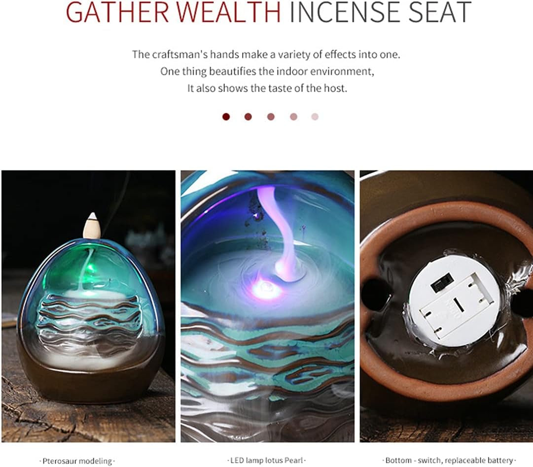 Ceramic LED Backflow Incense Holder Creative Waterfall Incense Burner Aromatherapy Censer Ornament Reflux Incense Burner Crafts Home Decoration