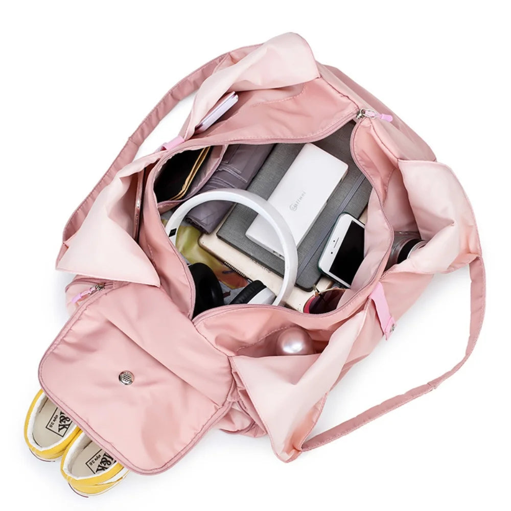 Yoga Bag Large Gym Bag for Women, Sports Bag with Shoe Compartment, Lightweight Waterproof Duffel Bag, Multi-Functional Travel Bag, Pink