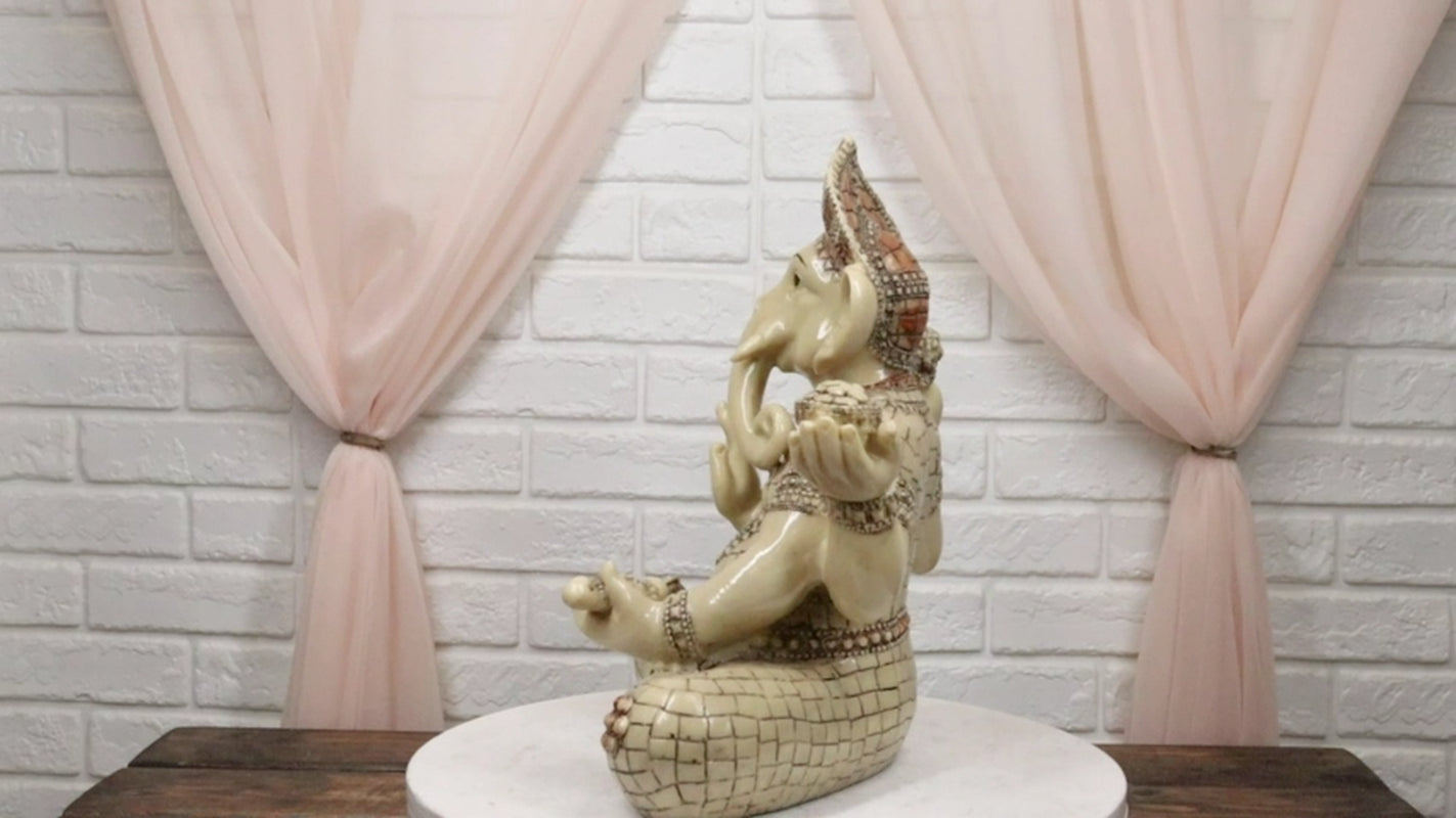 Ebros 11" Tall Hindu Ganesha in Meditation Holding Bowl Conch and Lotus Statue