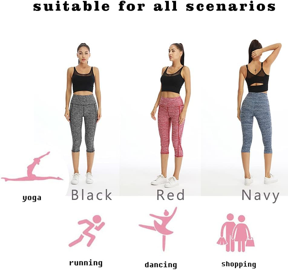 Women'S High Waist Biker Shorts Running Gym Compression Spandex Shorts Side Pockets Yoga Capri Leggings