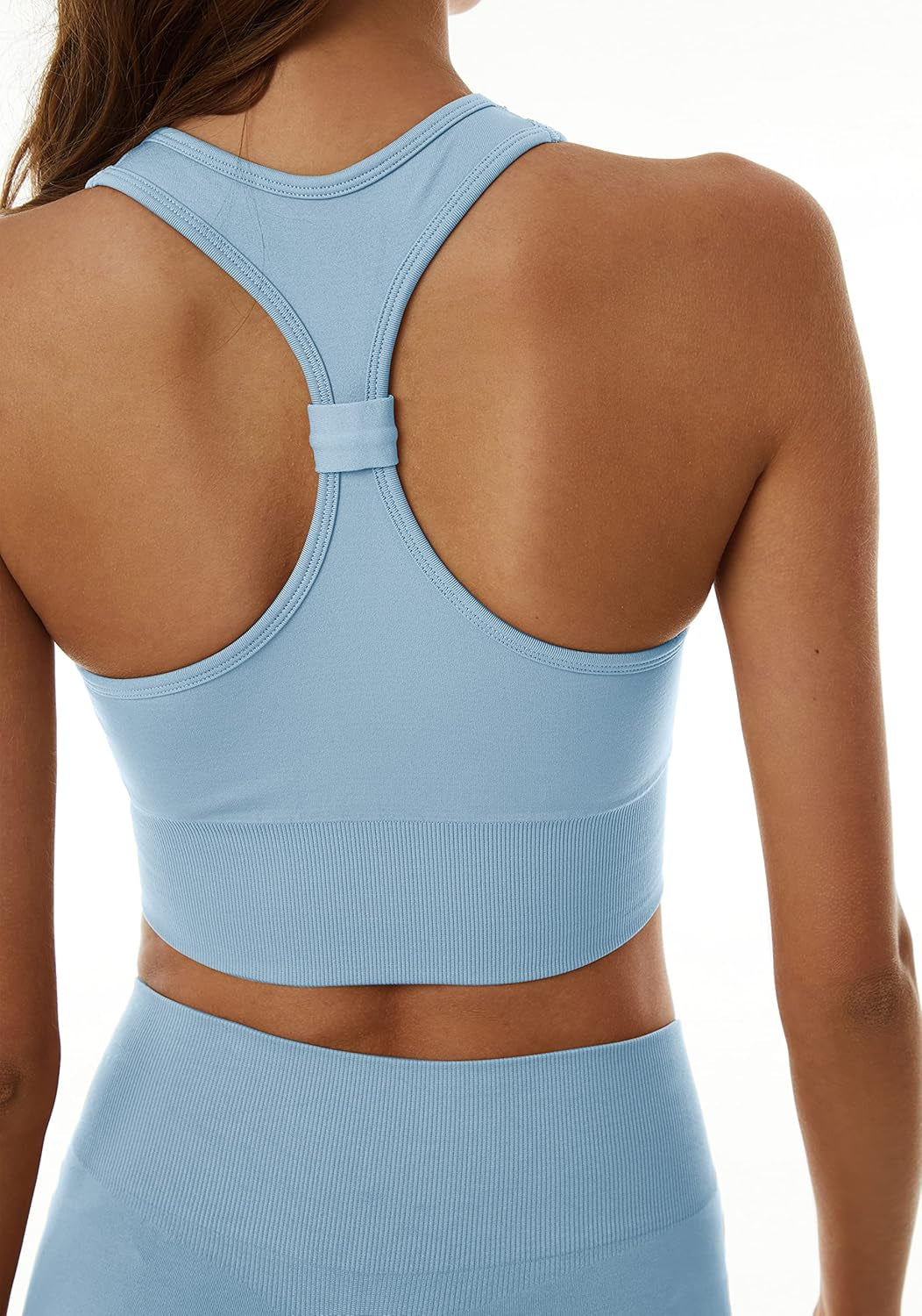 Women'S 2 Piece Seamless Workout Set High Waist Shorts Racerback Sports Bra Gym Clothes Yoga Set