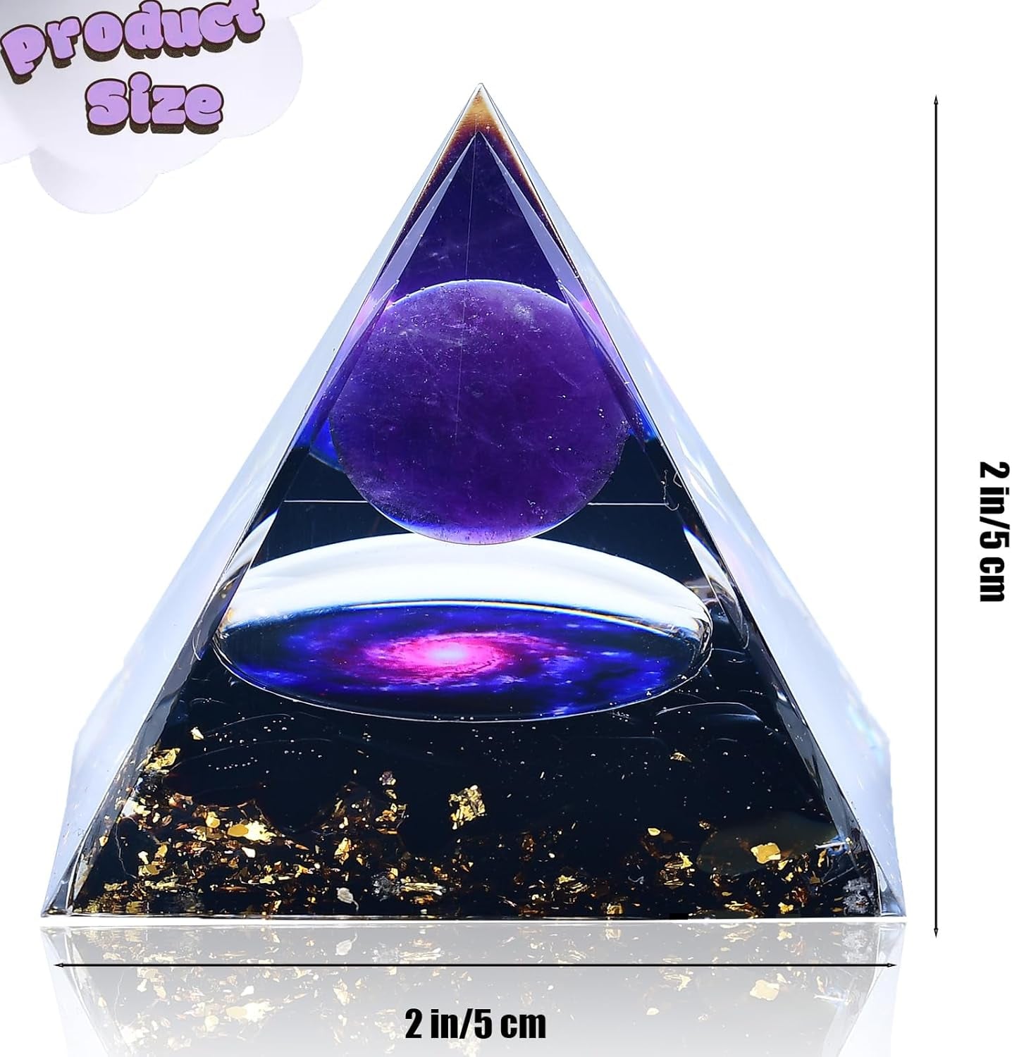 2 Inch Orgone Pyramid, Crystal Pyramid and Healing Stones,Shelf Office Desk Living Room Bedroom Home Decor,Amethyst Crystal Gift for Women Dad Christmas