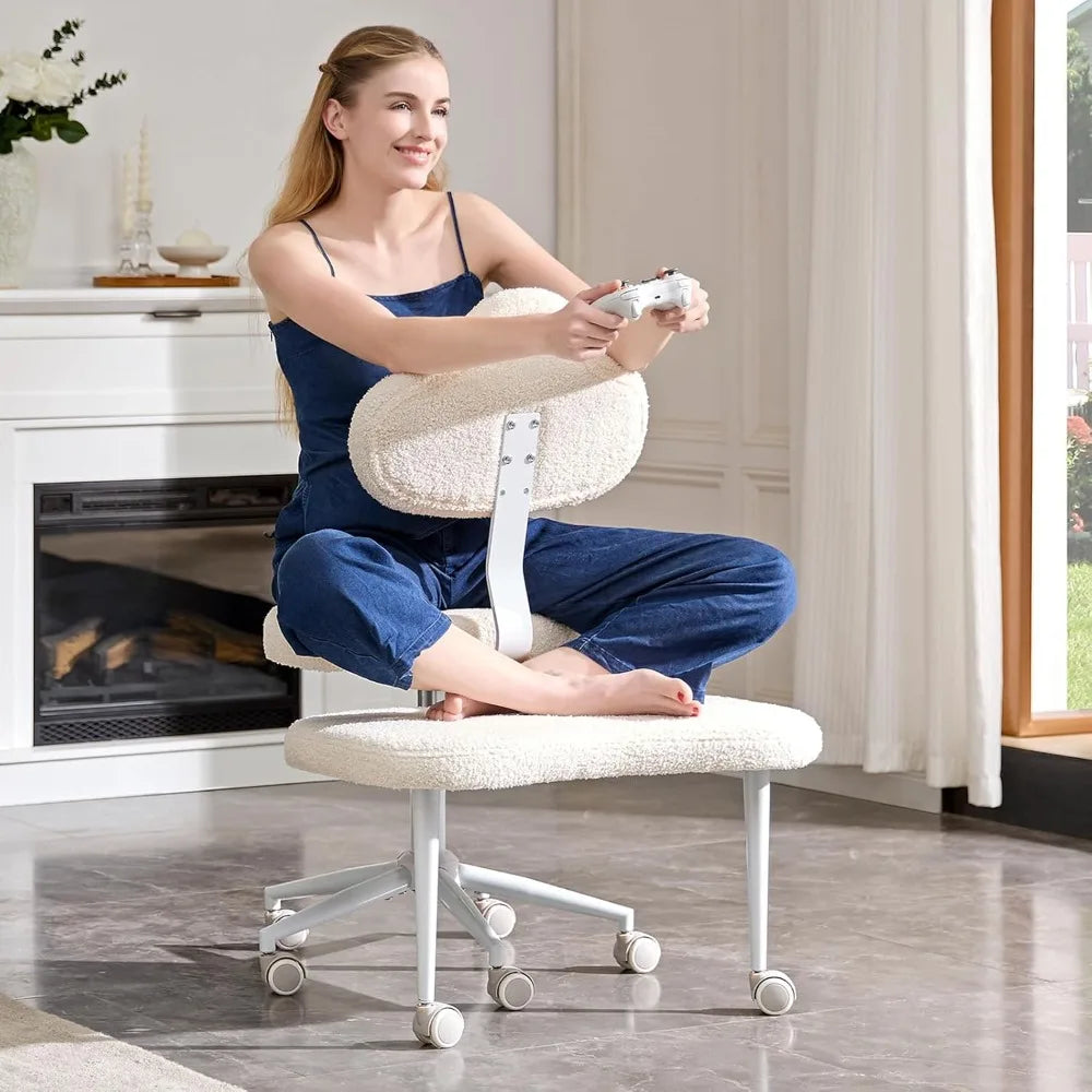 Cross Legged Office Chair with Wheels, Meditation Chair, ADHD Chair for Adults, Wider Criss Cross Chair, Height Adjustable Backr