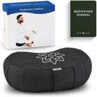 Large Meditation Cushion | Zafu Yoga Bolster Meditation Floor Pillow Seat | Buckwheat Hull Filled Crescent Shaped Cushion with Removable Washable Cover + Carry Handle (Minimal Black)