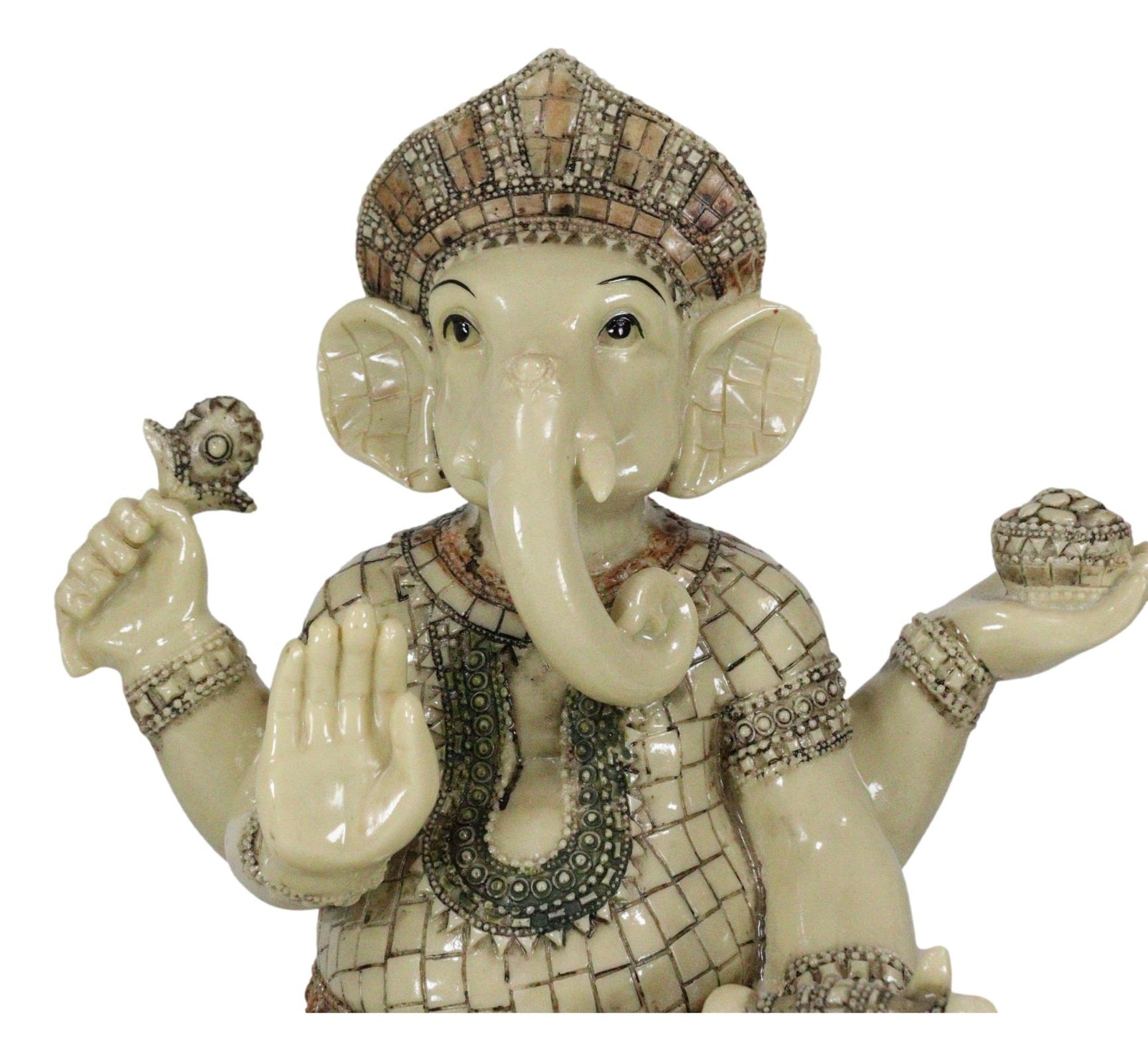 Ebros 11" Tall Hindu Ganesha in Meditation Holding Bowl Conch and Lotus Statue