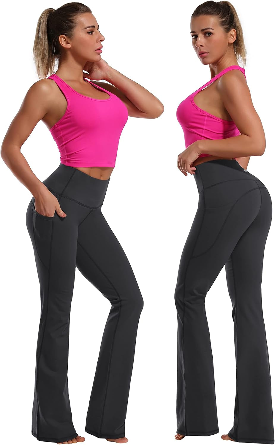 29"/31"/33"/35"/37" Women Bootleg/Wide Legs High Waist Yoga Pants Tummy Control Bootcut Workout Flared Out Pockets