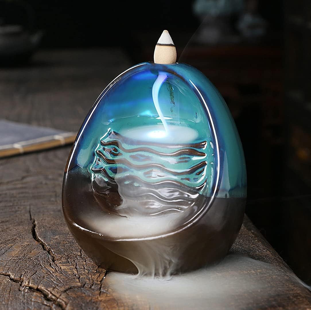Ceramic LED Backflow Incense Holder Creative Waterfall Incense Burner Aromatherapy Censer Ornament Reflux Incense Burner Crafts Home Decoration