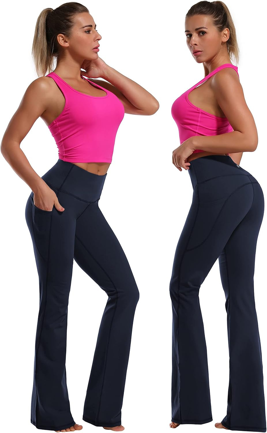 29"/31"/33"/35"/37" Women Bootleg/Wide Legs High Waist Yoga Pants Tummy Control Bootcut Workout Flared Out Pockets