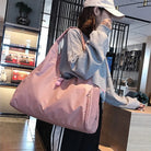 Yoga Bag Large Gym Bag for Women, Sports Bag with Shoe Compartment, Lightweight Waterproof Duffel Bag, Multi-Functional Travel Bag, Pink