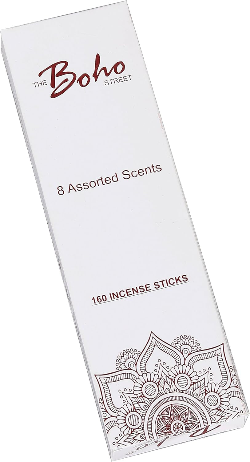 Premium Incense Sticks - 8 Assorted Fragrances Sandalwood, Patchouli, Nag Champa, Lavender, Rose 20 Sticks Each 100% Hand Rolled & Dipped in India 20 X 8 Total 160 Sticks Pack (160)