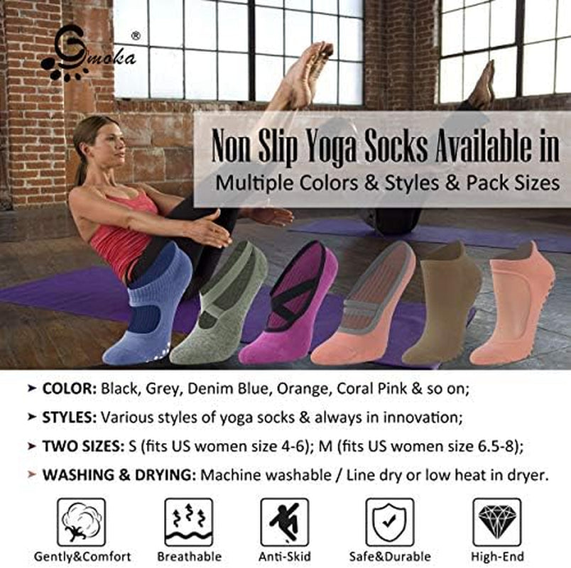 Unisex Full-Toe Floor Grip Back Yoga Socks, Cool Non Slip Sticky Hot Yoga Lounge, Pilates, Barre, Ballet, Dance, Home Training for Balance & Stability(3Pairs-Black+Coral Pink+Fuchsia Small)