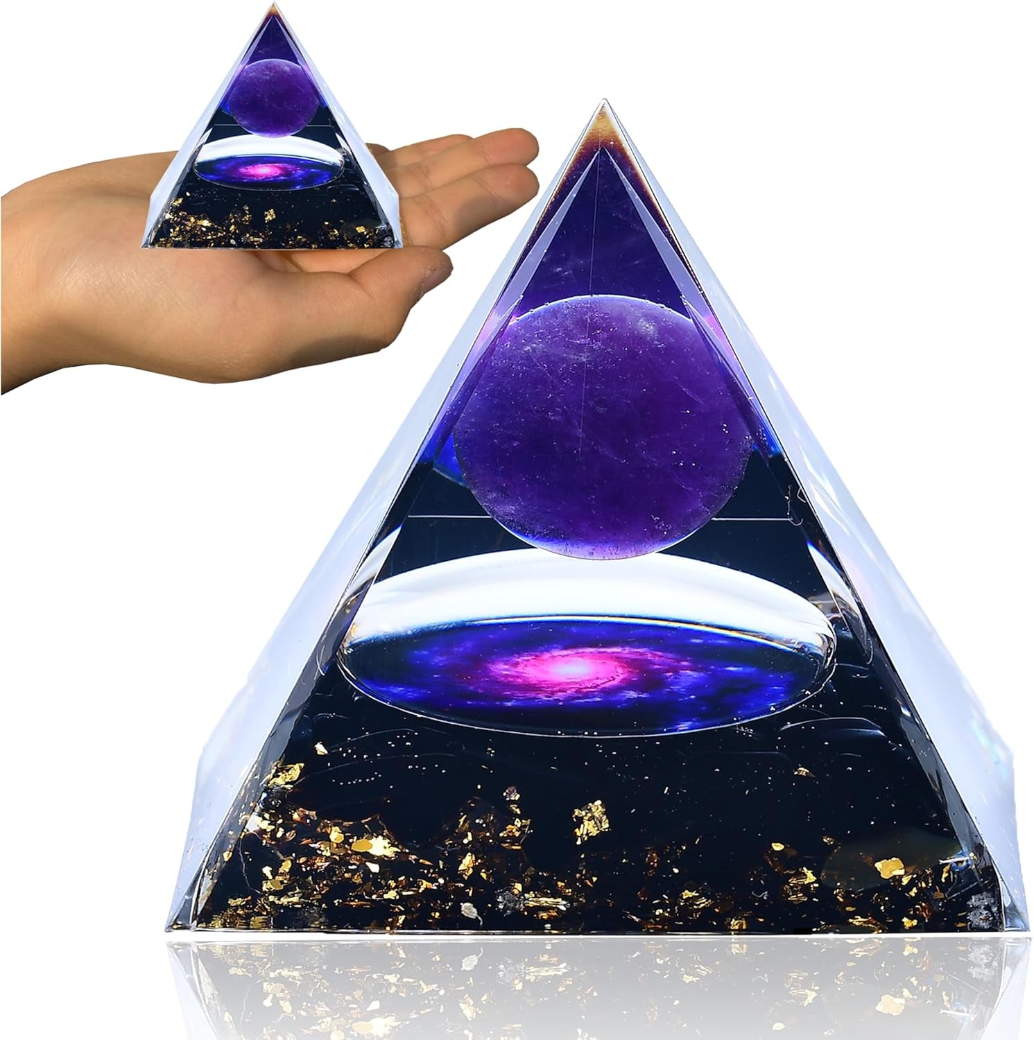 2 Inch Orgone Pyramid, Crystal Pyramid and Healing Stones,Shelf Office Desk Living Room Bedroom Home Decor,Amethyst Crystal Gift for Women Dad Christmas