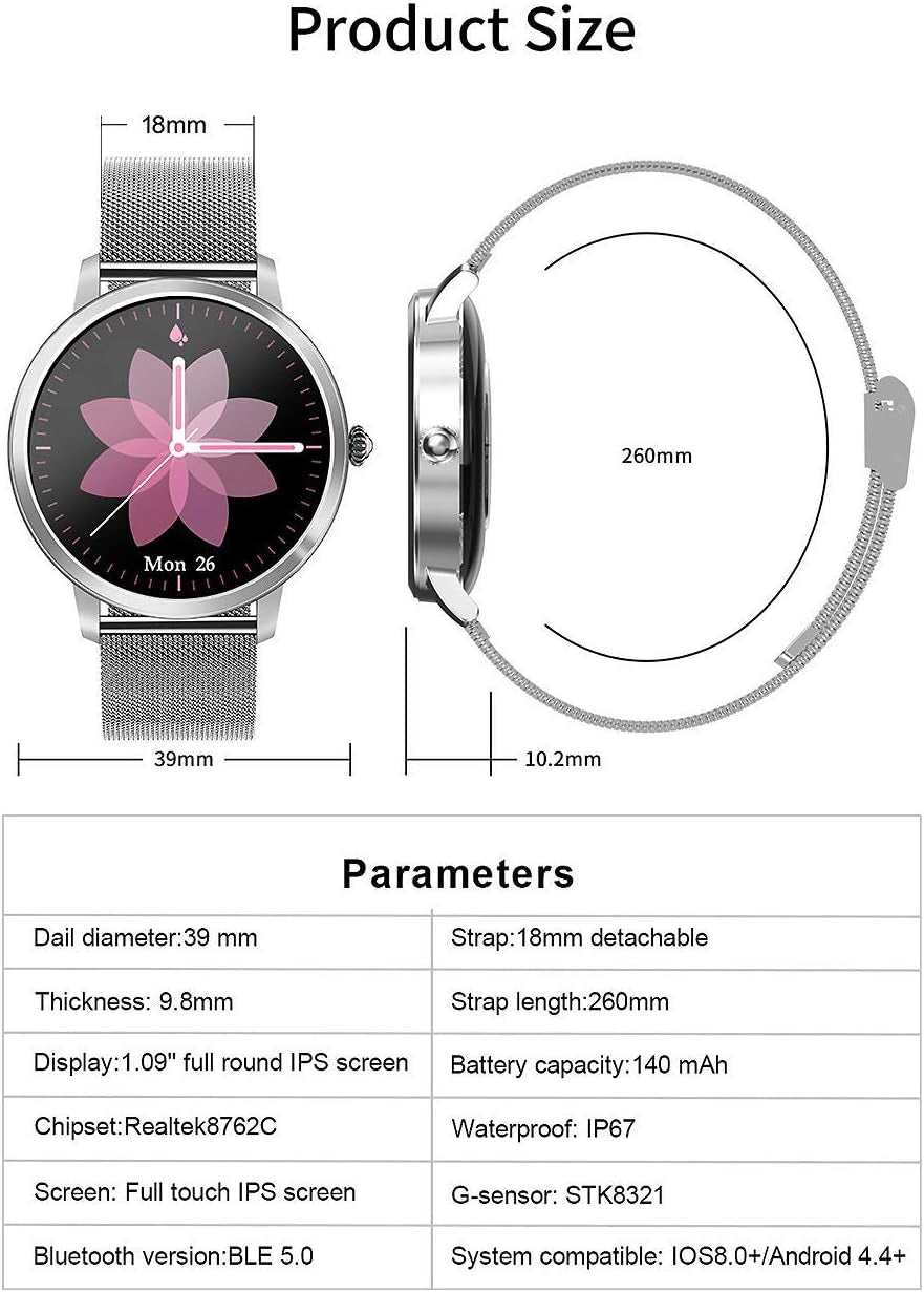 Smart Watch for Women,  Fashion Fitness Watch with Heart Rate Blood Pressure Sleep Tracker Pedometer Multiple Sport Modes, Waterproof, Sport Smartwatch Sync with Google Fit, Ios & Android App