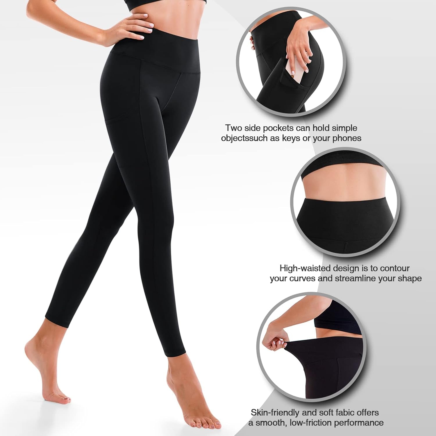 Yoga Pants - Women'S High Waisted Leggings with Pockets(Black 1 Pairs, Medium)