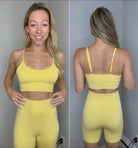 Workout Sets for Women 2 Piece Outfits Gym Shorts Women High Waisted with Adjustable Padded Sports Bra Gym Sets£¨A0010M-Yellow£©