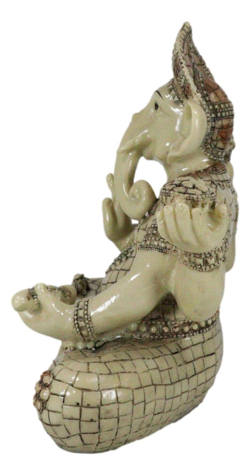 Ebros 11" Tall Hindu Ganesha in Meditation Holding Bowl Conch and Lotus Statue