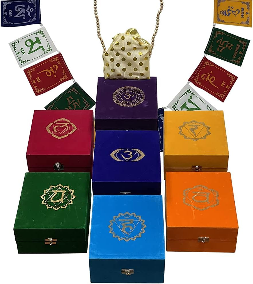 Chakra Singing Bowls Set Cuencos Tibetanos with Cushion Mallet Tulsi Beads Mala Tibetan Prayer Flag for Meditation Mindfulness - Style2 Size Large