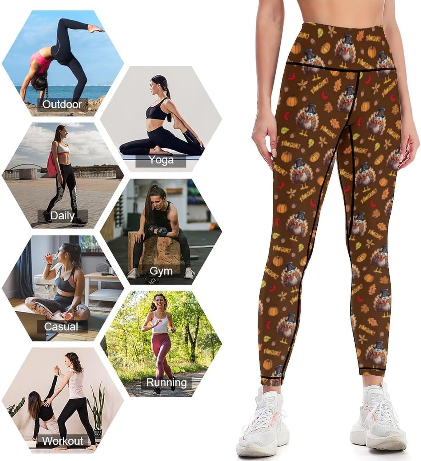 Women'S Yoga Pants Thanksgiving Turkey Pumpkin Tummy Control Leggings High Waisted Yoga Pants Workout Yoga Leggings