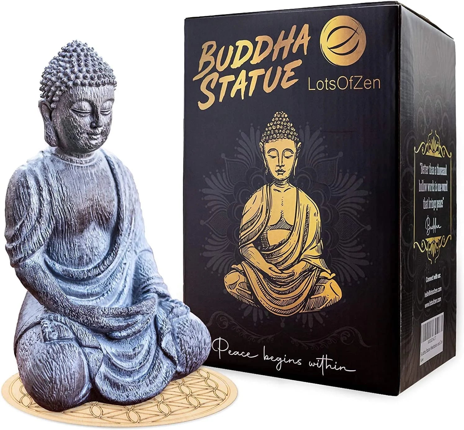 Lord Buddha Statue Mini — Great Spiritual Gift Idea — 6.7 Inch Durable Resin Buddha Decor Statue with Wooden round Base — Mini Buddha Statue for Home Decor