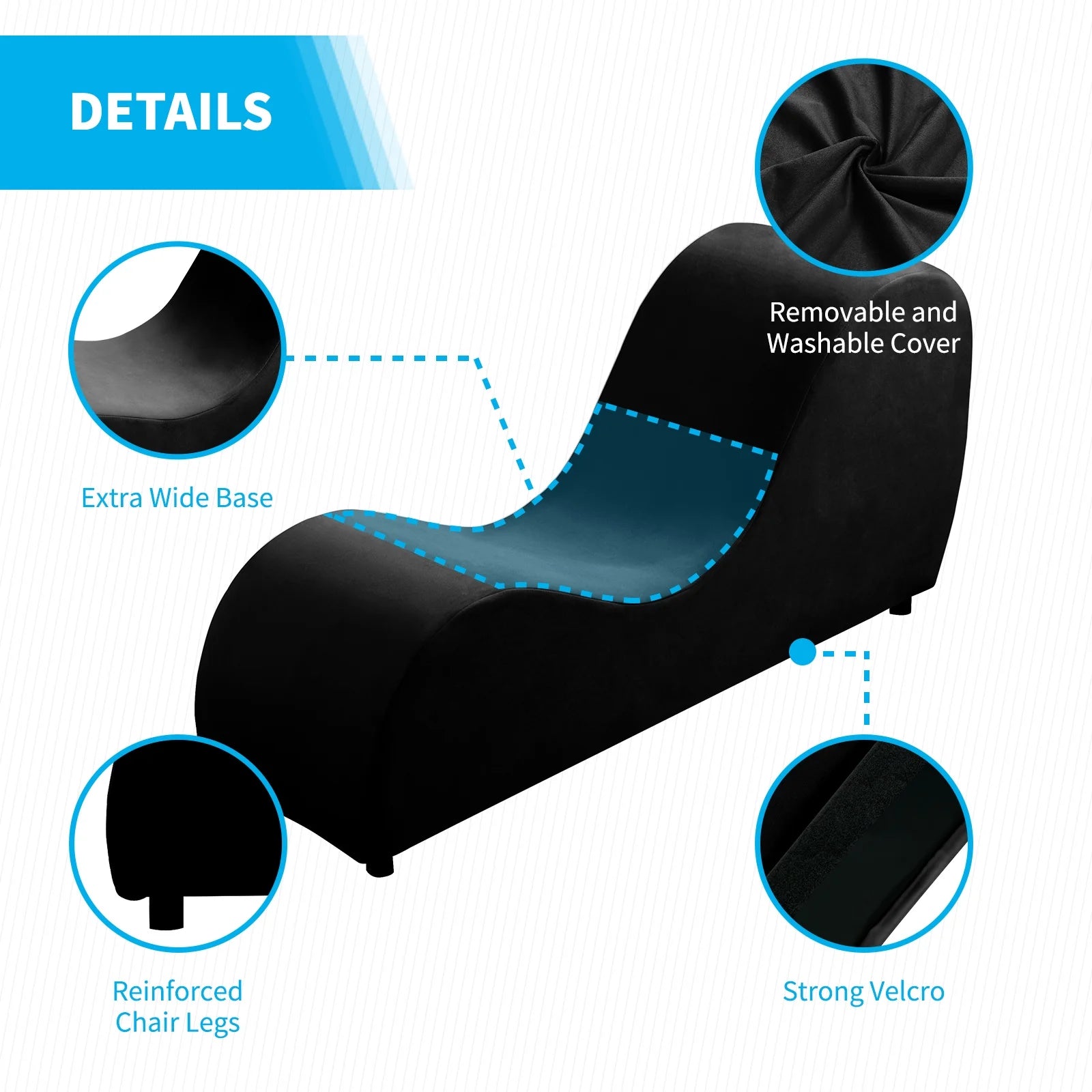 Yoga Curve Chair, Velvet Yoga Chaise Lounge Chair for Adults, Modern Yoga Couch for Stretching and Relaxation, Black