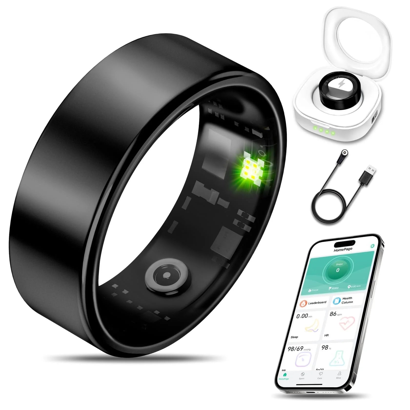 Smart Fitness Ring Tracker for Women Men with Charging Case, IP68 Waterproof for Iphone and Android, No Subscription Fee, Black 11