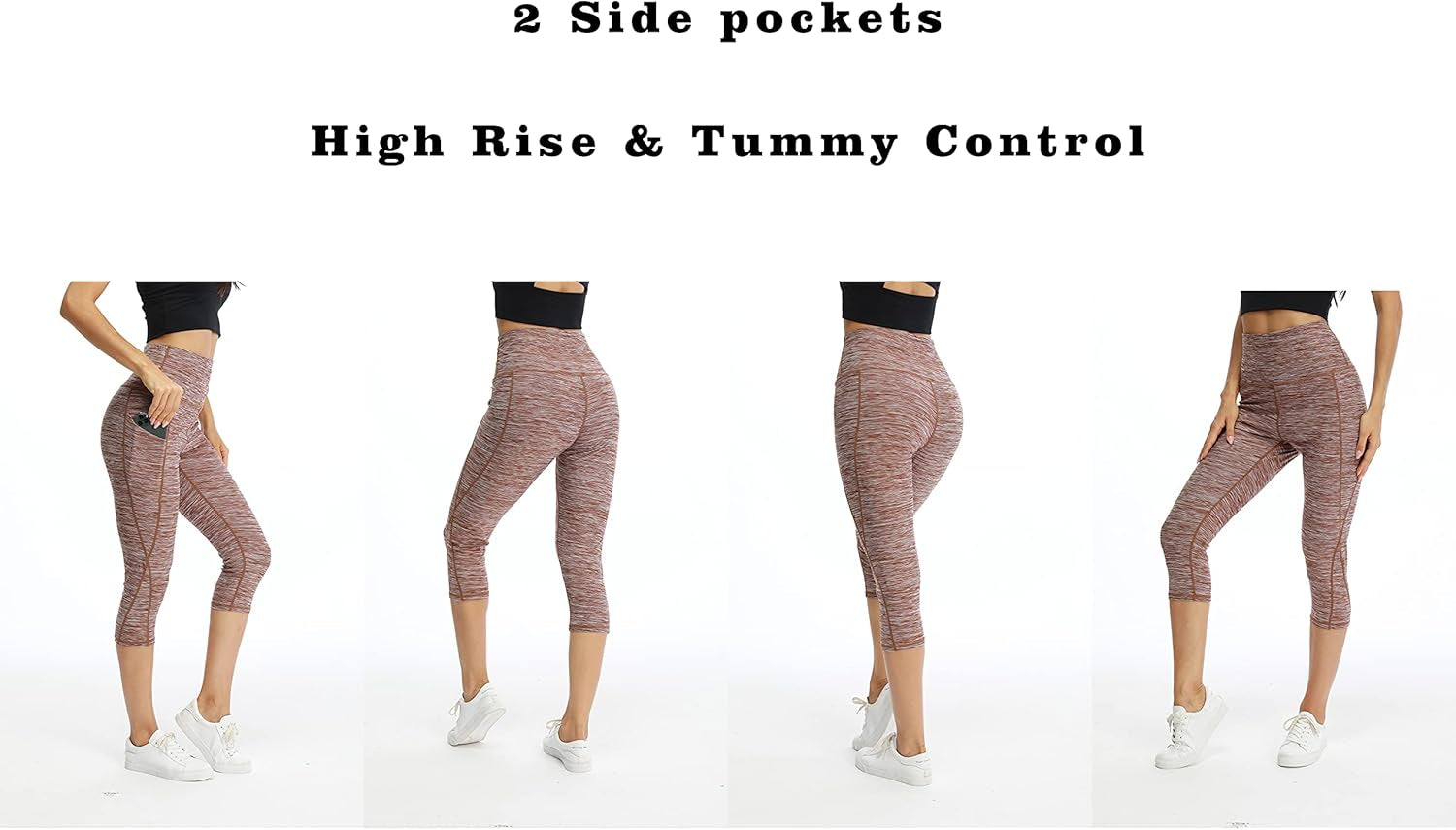 Women'S High Waist Biker Shorts Running Gym Compression Spandex Shorts Side Pockets Yoga Capri Leggings
