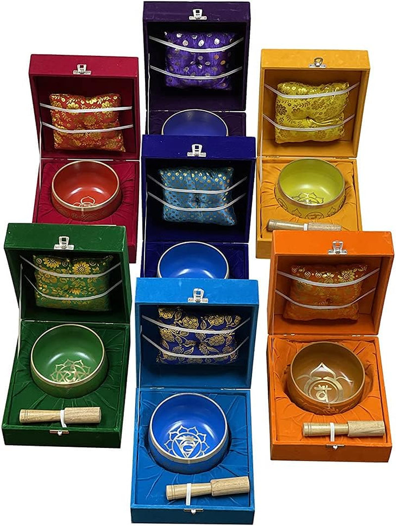 Chakra Singing Bowls Set Cuencos Tibetanos with Cushion Mallet Tulsi Beads Mala Tibetan Prayer Flag for Meditation Mindfulness - Style2 Size Large