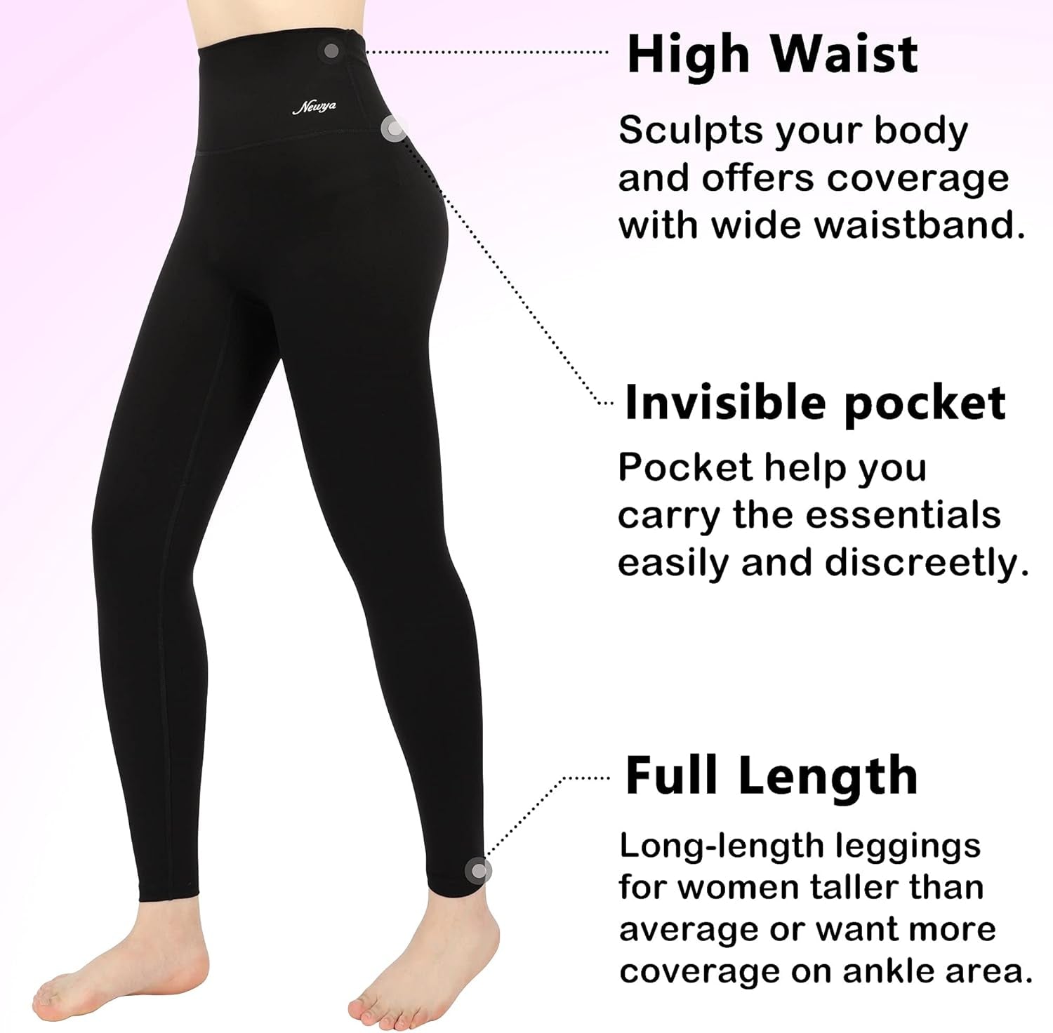 Women'S High Waist Yoga Pants Full-Length Leggings with Pocket,Tummy Control Workout Sports Yoga Leggings Black